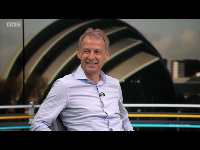 Gary Lineker asks Jürgen Klinsmann if he would consider the vacant manager's position at Tottenham