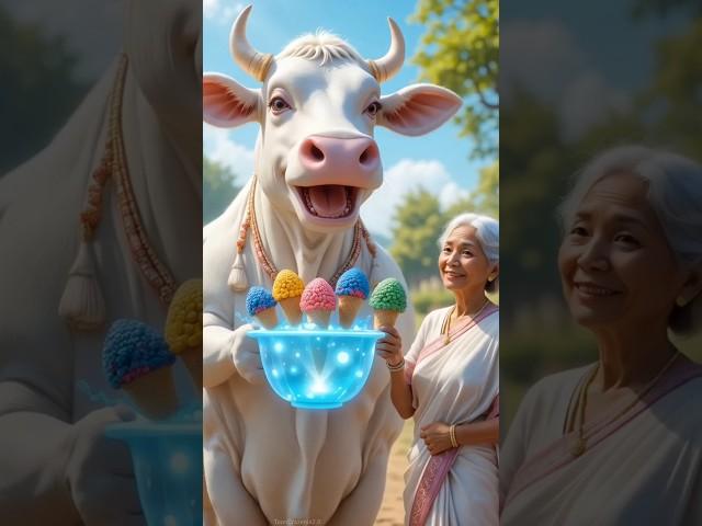 grandmother cow gives icecream and cold drink  #ai #cow #cartoon
