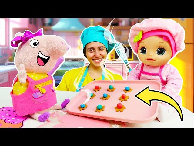 Prepariamo i biscotti con la bambola Alive! Video con le bambole e i giochi di cucina per bambini