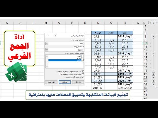 أسرار الإكسيل| تجميع البيانات بإستخدام أداة الإجمالي الفرعي Subtotal