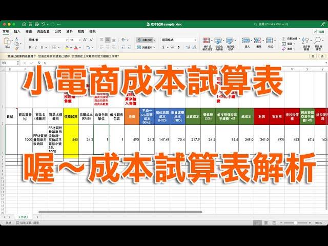 EP 17. 喔～原來成本、售價是這麼算來的？！，小電商成本試算表
