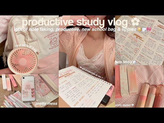 STUDY VLOG  ◛ ° | lots of note- taking + tips, studying, cute stationaries,new bag & lippies