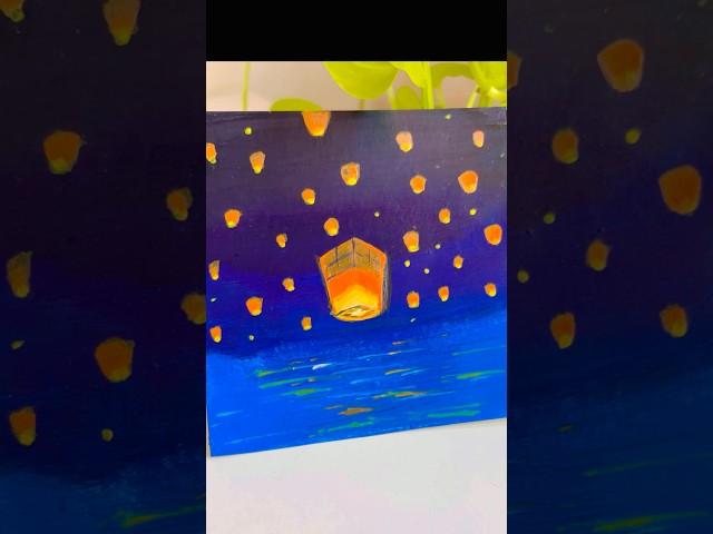 Lantern Sky Painting  | Peaceful Night Sky Art #Shorts #CraftedByJagrati