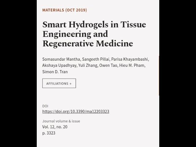 Smart Hydrogels in Tissue Engineering and Regenerative Medicine | RTCL.TV