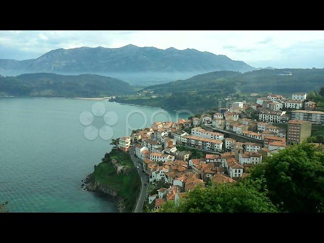 Lastres, Asturias, Spain. A Coastal Town, Sea Water And Mountains.. Stock Footage