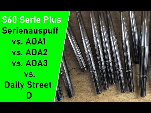 Simson Tuning RZT DailyStreet D vs. Serienauspuff vs. AOA1 vs. AOA2. vs. AOA3 am S60 Serie Plus