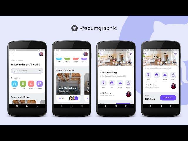Flutter UI challenge demo : Best design for finding coworking spaces - code on github.
