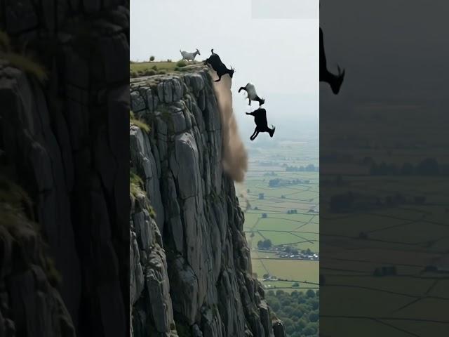 ️ Mountain Goats Leap Off Cliff in Stunning Showdown!‼️ #shorts #shortvideo #goat #goatlife