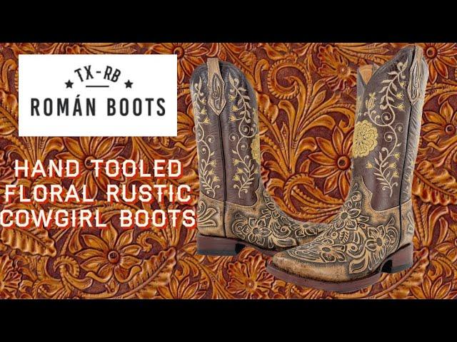 Roman TX-RB Hand Tooled Floral Rustic cowgirl boots unboxing review