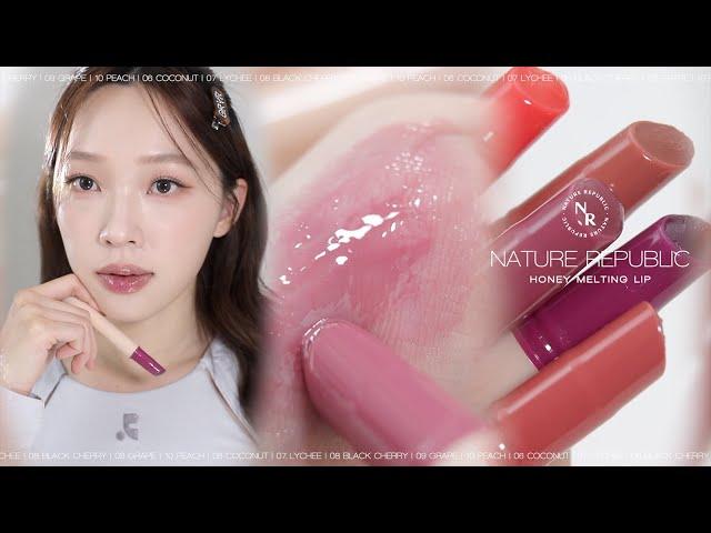 平價好物推薦一筆達成水光嘟嘟唇 Nature Republic水漾蜜果唇筆全試色 HONEY MELTING LIP SWATCHES | heyitsmindy