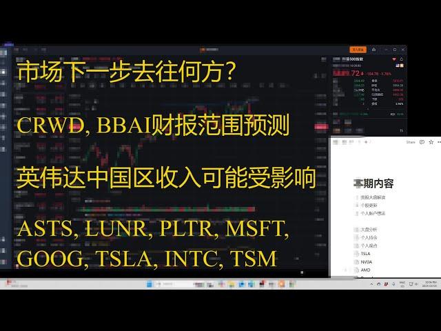 英伟达再次下跌超8%；市场整体下一步会去哪里？还会下跌么？CRWD, BBAI 财报范围预测；TSM投资1000亿在美国开设工厂；