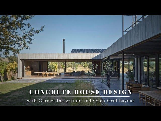 Concrete House Design with Garden Integration and Open Grid Layout