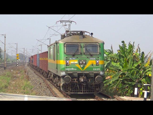 High Speed Powerful Green Monster Wag9 Leading Freight train Passing like express Train At Hbc