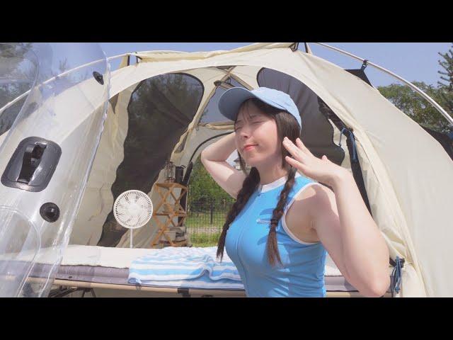 Relaxing SOLO Camping in a valleyㅣSurviving a heat wave [ cozy shelter, ASMR ]