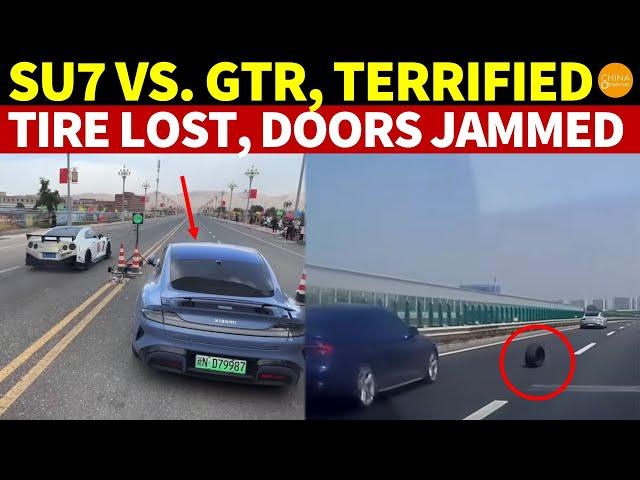 Xiaomi SU7 vs. GTR, Frozen in Fear! High-Speed Tire Loss, Post-crash Power Outage, Doors Stuck