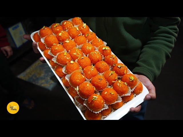 Huge Mega Factory of Desi Ghee Boondi Ladoo Making At Kays Lovely Sweets l Ludhiana Street Food