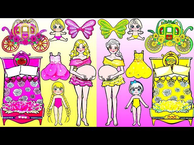 PINK vs YELLOW Pregnant New Castle - Barbie Mother & Daughter Handmade - DIY Arts & Paper Crafts