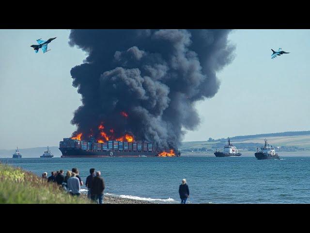 21 MINUTE AGO! TEN Russian cargo ships containing 250000 tonnes of bullets sunk by Ukrainian F-16s.