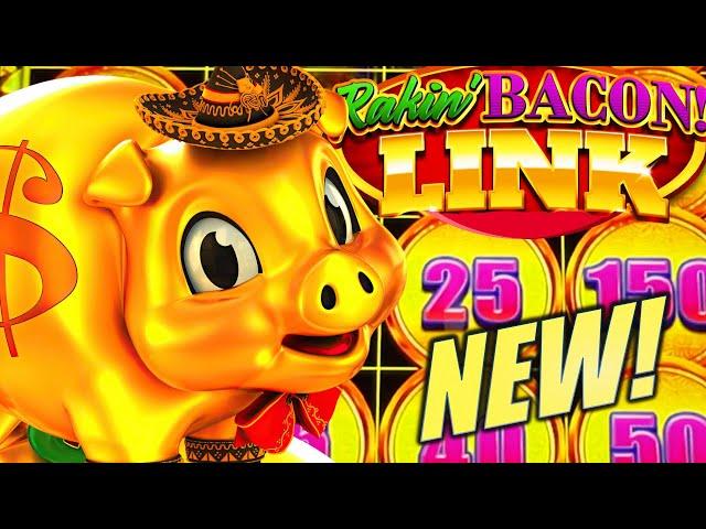 NEW! RAKIN BACON LINK (MY NEW PIGGY BANK!) Slot Machine (AGS)