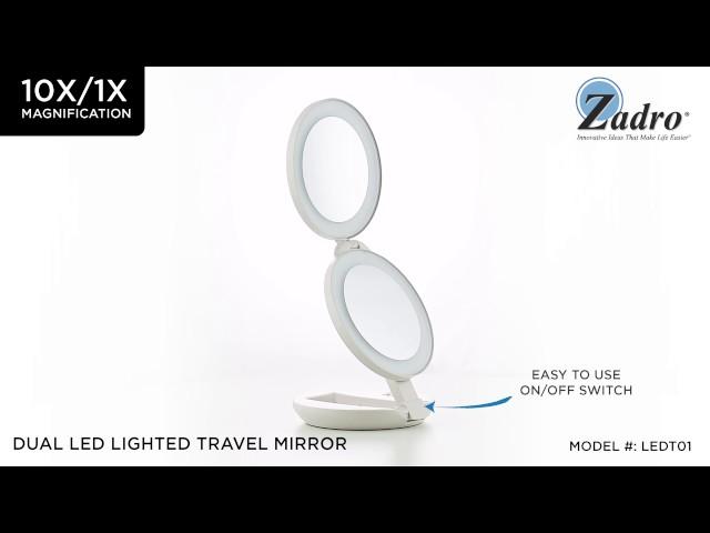 Dual LED Lighted Travel Makeup Mirror 1X/10X Zadro Beauty Products LEDT01