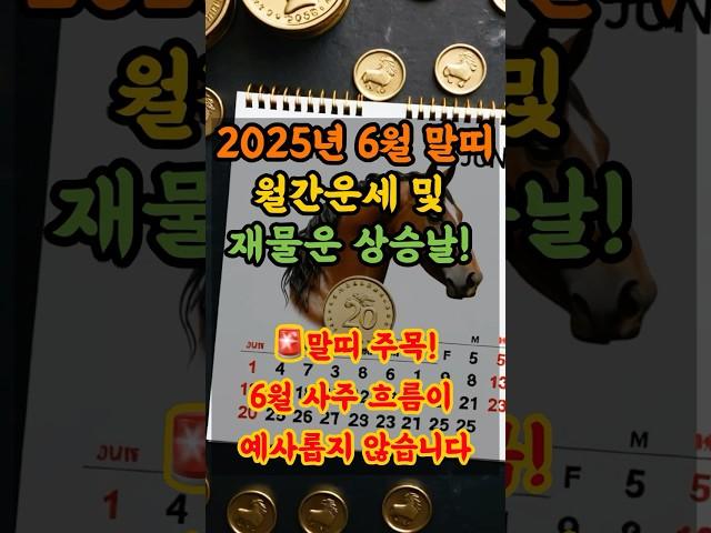 2025년 6월 말띠 월간운세 및 재물운 상승날! 말띠 주목!6월 사주 흐름이 예사롭지 않아요! #운세#재물복