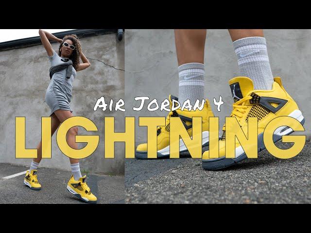 AIR JORDAN 4 LIGHTNING ON FOOT Review and HOW TO STYLE! THE 15 YEAR WAIT IS OVER! Adult vs GS