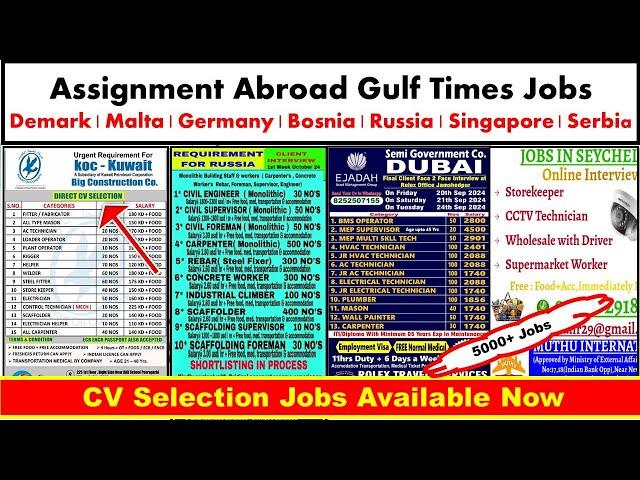 Assignment Abroad Times Jobs In Denmark, Malta, Germany, Bosnia, Serbia, Russia, Kuwait, Dubai.