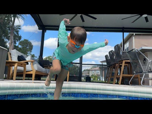 Learning To Dive In The Pool Is Hard, His First Eye Check Up & Oliver's 15 Month Update! | Home Vlog