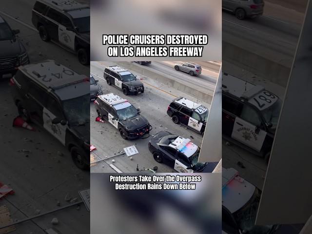 Police Vehicles Ambushed From Overpass | Los Angeles Protests