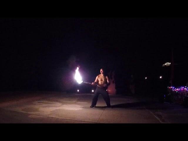 Jason Robo Firespinning 10-lb Mace Flow Circus of the Elements Trinidad Arts Firedancing