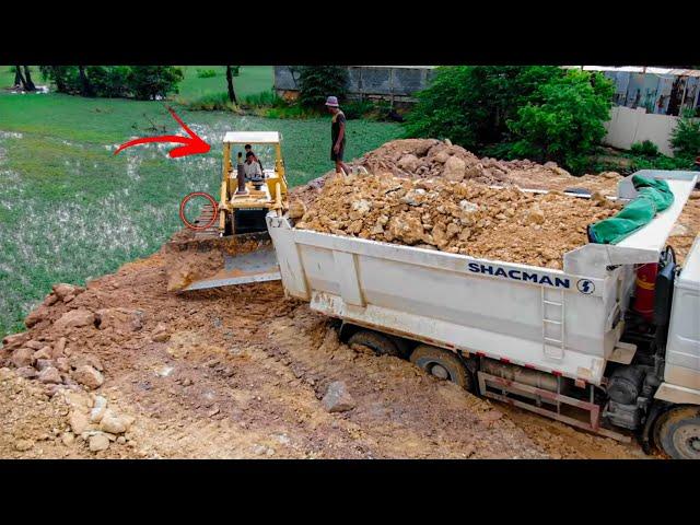 Amazing Recovery Dump Truck 25T Stuck By Skill Komatsu D58P Bulldozer