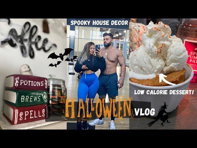 SPOOKY VLOG| Halloween decorations tour, Pumpkin Spice LOW CALORIE dessert, Post workout mukbang!