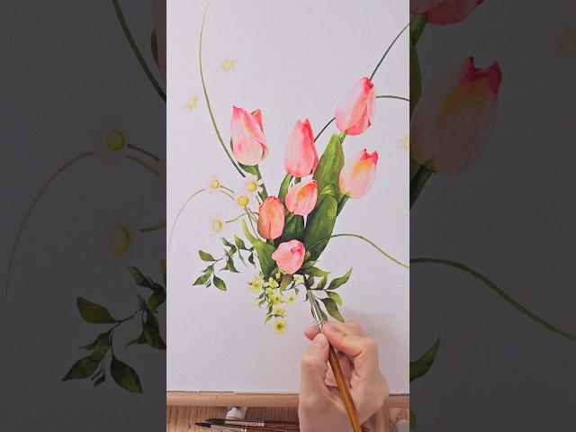 수채화 튤립꽃그림 빠른 채색영상/보태니컬/보타니컬 아트/watercolor/botanical/flower painting/#shorts