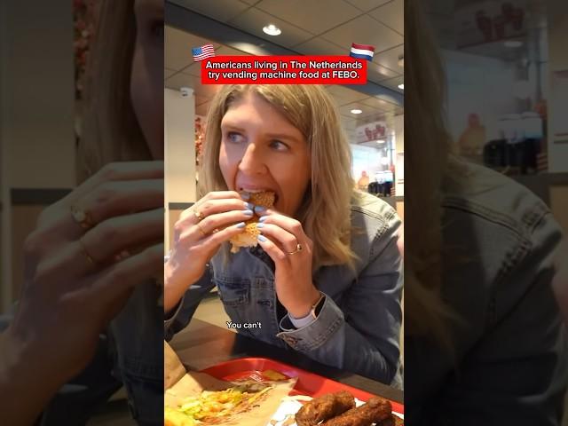 Americans try vending machine food at FEBO! #travelvlog #febo #dutchfood