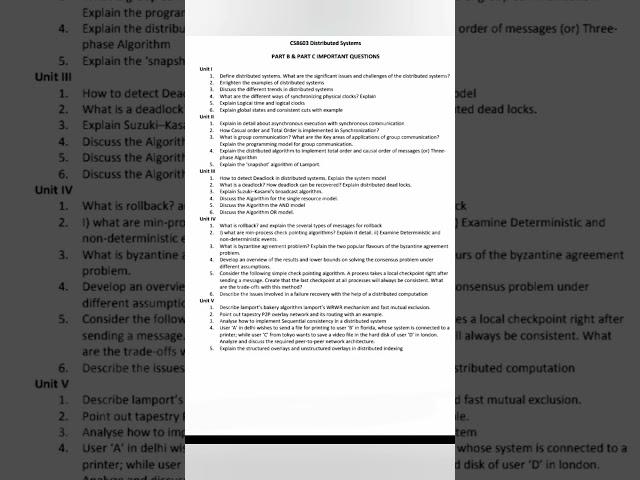 CS8603 Distributed Systems Important Questions #r2017 #annauniversity #importantquestions #cse