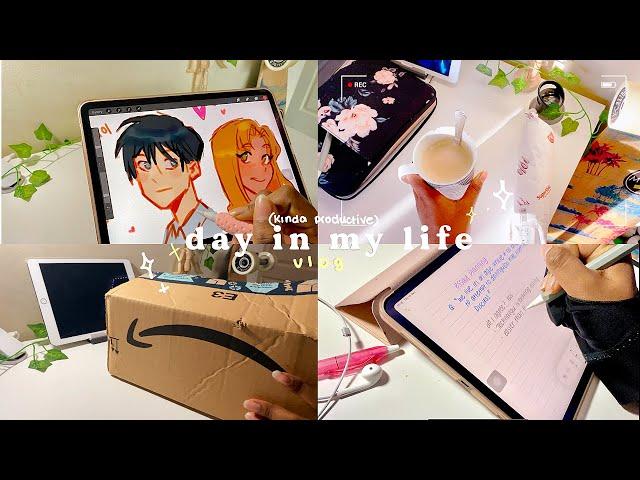 Day in my life  | working on commissions, amazon unboxing + sketching