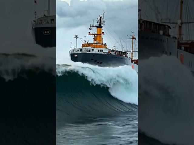 Ship on a Giant Wave! A Thrilling Ocean Journey #ship  #scaryocean #roughseas