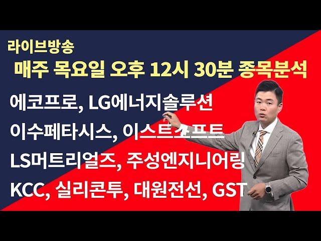 에코프로, LG에너지솔루션, 이수페타시스, 이스트소프트, 주성엔지니어링, LS머트리얼즈, KCC, 실리콘투, 대원전선, GST, 한국경제TV, 종목상담(241212)