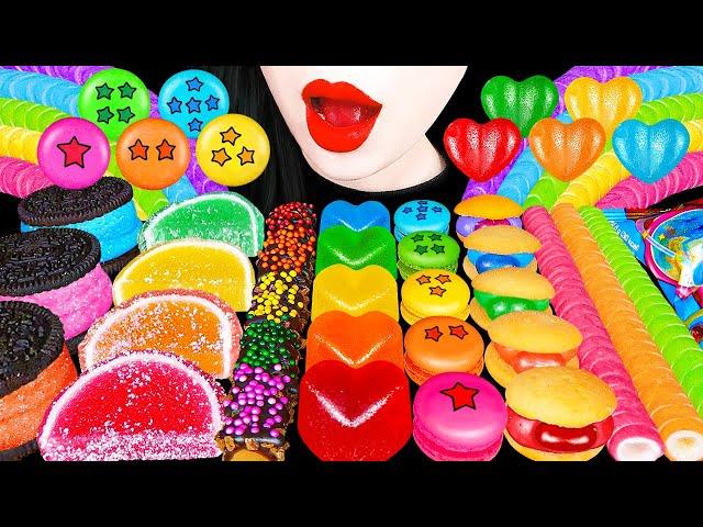 ASMR RAINBOW DESSERTS 다양한 무지개 디저트 모음 DIY MACARONS FROZEN JELLY KOHAKUTO GUMMY EATING MUKBANG 먹방