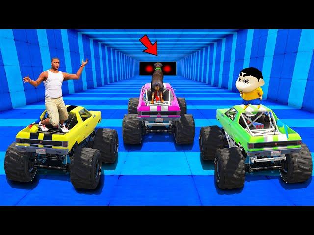 SHINCHAN AND FRANKLIN TRIED THE IMPOSSIBLE LONGEST BARREL BLAST TUNNEL PARKOUR CHALLENGE GTA 5