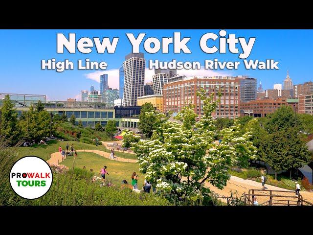 NYC High Line & Hudson River Walk - 4K with Captions