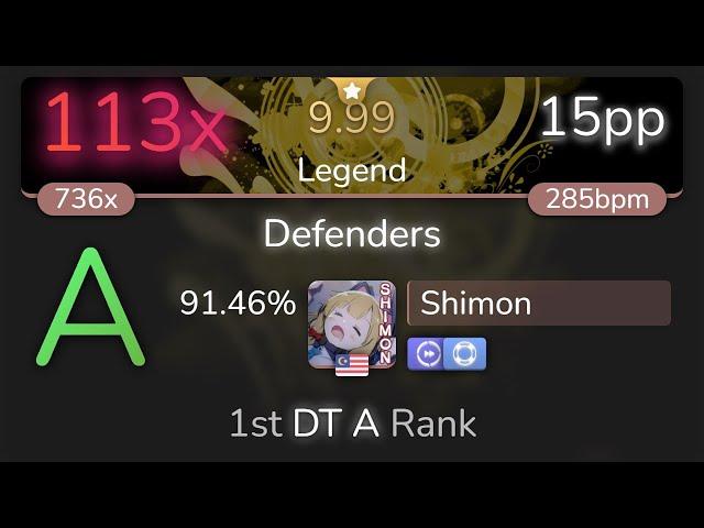 [9.99⭐] Shimon | DragonForce - Defenders [Legend] +DTNF 91.46% {15pp 113} - osu!