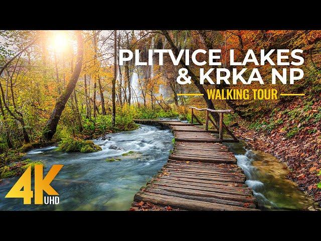 Relaxing Walk in KRKA & Plitvice Lakes National Parks, Autumn - Walking Tour in 4K UHD