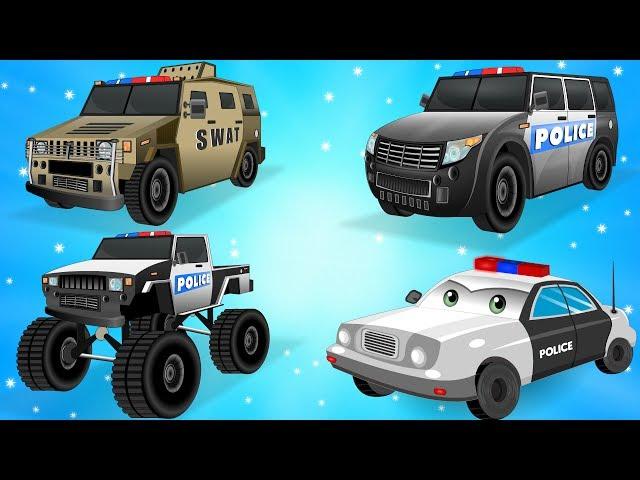 Police Car for Children - Kids Truck Videos - Police Vehicles for kids w Cars Garage