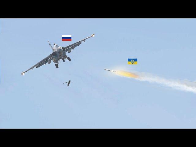 Scary moment! A Russian SU-25 fighter-bomber was shot down by a Ukrainian SAM air defense systems.