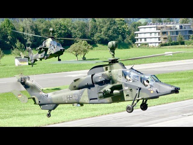 (4K) 2x German Army Eurocopter Tiger EC665 (74+48,74+53) Arrival at Mollis Zigairmeet 2023!