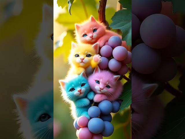 Rainbow Grape Kittens on the Vine | #FantasyShorts #CuteKittens #AIShorts #RainbowCats #DreamyVibes
