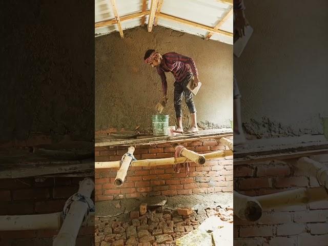 Amazing Techniques Hand Wall Plastering| How to plastering on brickwall Ep 12 #casa pasiva