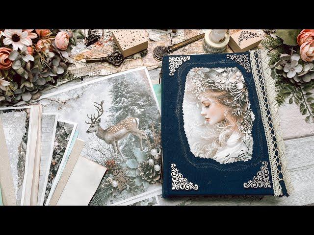 Junk Journal / deutsch / Frosty Forest Journal / Buch mit Stoff beziehen / Cover Teil 1