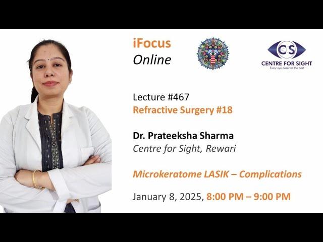 Complications of Microkeratome LASIK, Dr. Prateeksha Sharma, Wednesday, Jan 8, 8:00 PM